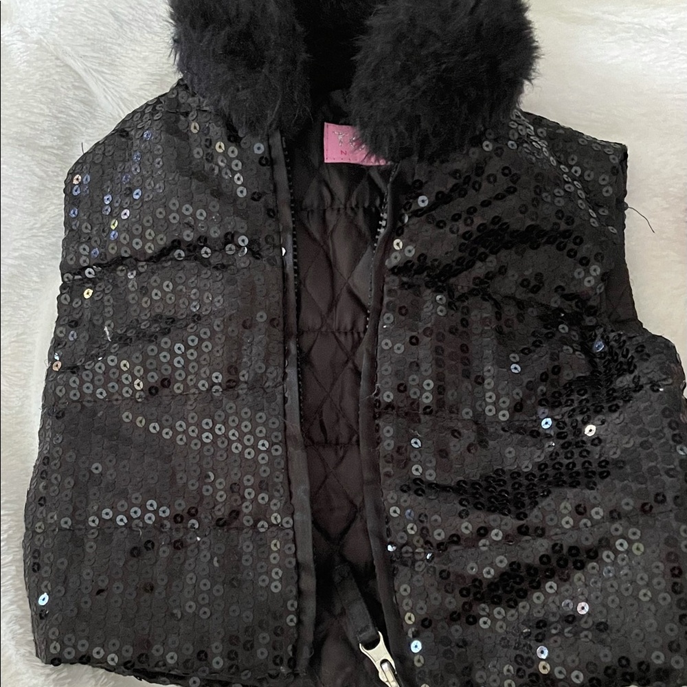 Toddler black sequined fur vest